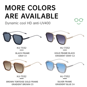 Multiple colors of square frame sunglasses with metal temples and UV400 protection