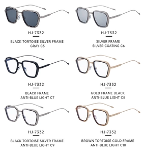 Matrix display of fashion square sunglasses HJ-7332 with metallic temples in six colors