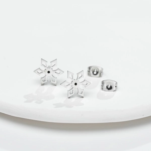Minimalist hollow snowflake stud earrings in polished silver stainless steel
