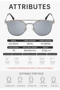 Detailed size guide and technical specifications for vintage metal cat-eye sunglasses