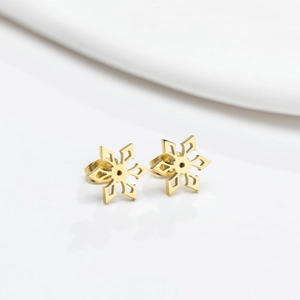 Snowflake Stud Earrings Stainless Steel Hollow Out Geometric Winter Fashion Jewelry For Women