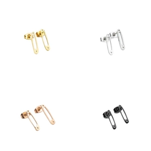 Orecchini a graffetta minimalisti in oro, argento, oro rosa e nero in acciaio inossidabile