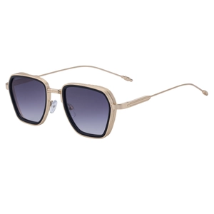Classic men's square frame sunglasses with golden metal temples and dark grey lenses