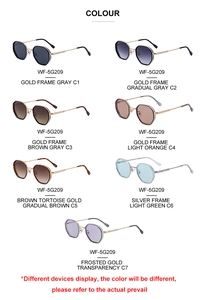 Collection of hexagonal metal frame sunglasses in seven different color combinations