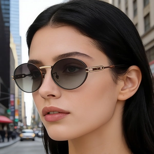Vintage Oval Sunglasses Metal Frame PC Lens UV400 Protection Gradient Fashion Eyewear For Women Outdoor