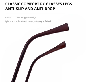 Detail of red-brown ergonomic PC temples with anti-slip and anti-drop design