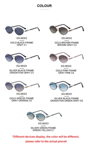 Matrix showing oval vintage metal sunglasses in seven different lens color options