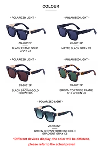 Detailed view of square polarized sunglasses available in five classic retro colorways