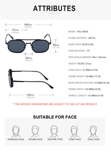 Tableau des tailles détaillé avec dimensions techniques pour lunettes de soleil en métal