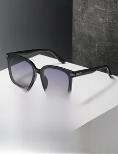 Gros plan sur des lunettes de soleil carrées avec verres dégradés et détails en métal