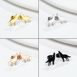 Howling Wolf Silhouette Stud Earrings Stainless Steel 18K Gold Plated Animal Shape Retro Fashion Jewelry For Women