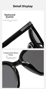 Détails de lunettes de soleil carrées oversize avec plaquettes et charnières métalliques