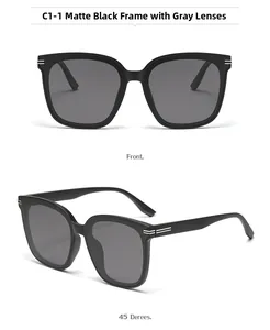 Détails de lunettes de soleil carrées oversize avec monture noire mate et argent