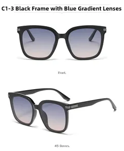 Vues détaillées de face et de profil à 45 degrés de lunettes de soleil carrées avec dégradé