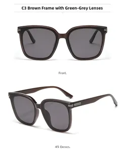 Détails de lunettes de soleil carrées thé avec verres gris vert et charnières argent