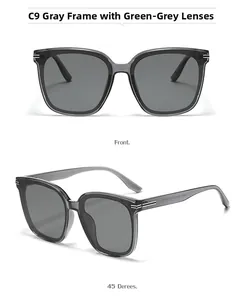 Vue détaillée de lunettes de soleil carrées oversize avec monture grise et accents métalliques
