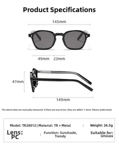 Detailed size specifications and dimensions for these retro square frame sunglasses