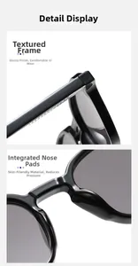 Close-up of integrated nose pads and durable hinge structure on black square sunglasses