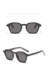 Front and 45-degree angle views of square black sunglasses with silver rivet detail