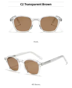 Front and 45-degree angle views of vintage square transparent tea sunglasses