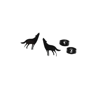 Matte black howling wolf silhouette stud earrings in minimalist animal totem style