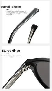 Detail of ergonomic anti-slip temples and robust metal hinges on vintage sunglasses