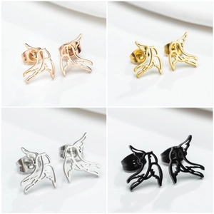 Stainless Steel Stud Earrings Hollow Swallow Bird Shape Minimalist Cutout Design Trendy Commuter Style Jewelry For Women