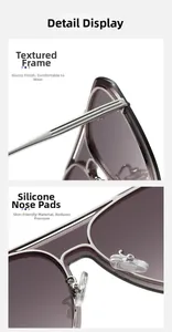 Detail of metal aviator sunglasses frame with silicone nose pads and gradient lenses