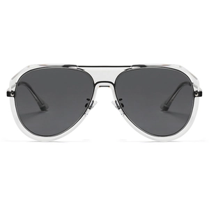 Classic pilot sunglasses with transparent frames and dark grey lenses for men