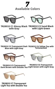 Vue détaillée des lunettes de soleil carrées vintage TR28032 en sept coloris de montures