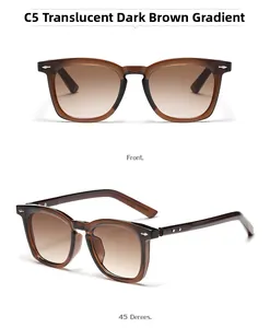 Vues de face et de profil à 45 degrés de lunettes de soleil carrées marron avec dégradé