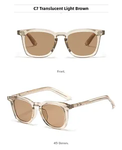 Détail de lunettes de soleil carrées rétro couleur thé avec rivets en métal