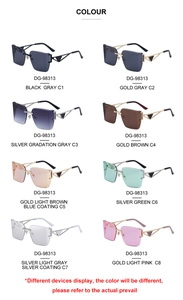 Multiple color variations of DG-98313 rimless sunglasses with geometric temple design