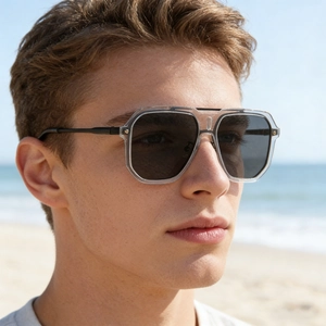Square Sunglasses For Men Women Double Bridge Metal Frame UV400 Protection Outdoor Driving Fashion Retro Accessory