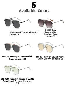 Detailed display of pilot square sunglasses model D6424 in five stylish color variations