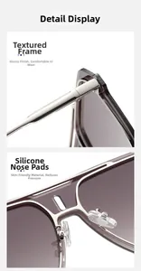 Detail of silver metal frame square sunglasses with gradient lenses and silicone nose pads