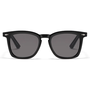 Lunettes de soleil carrées noires classiques avec rivets argentés et verres gris foncé