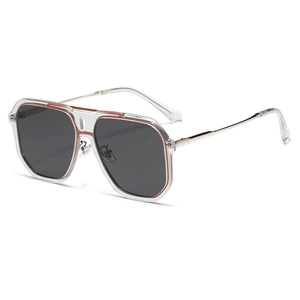 Modern aviator square sunglasses in transparent gray with red double bridge accents