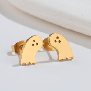 Polished gold stainless steel ghost stud earrings for Halloween fashion jewelry style