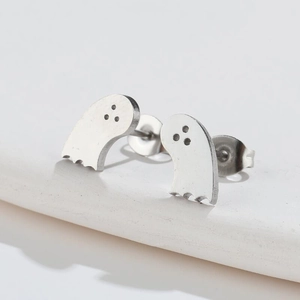 Gothic ghost earrings in brushed silver stainless steel for Halloween fashion