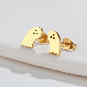 Cute ghost stud earrings in 18K gold-plated stainless steel with a minimalist animal design