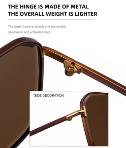 Macro view of metallic hinges and side decorative elements on square frame sunglasses