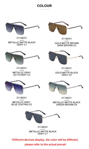 Detailed catalog of square aviator sunglasses with metal frames in seven varied colorways