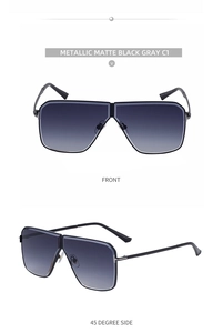 Detail of matte black square aviator sunglasses with gray gradient lenses and dual bridge