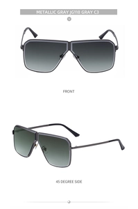 Front and side view of JG118 grey metal aviator sunglasses with gradient lenses