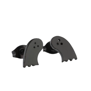 Minimalist matte black ghost stud earrings with cartoon outline for Halloween fashion