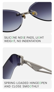 Détails des plaquettes de nez en silicone et charnières à ressort sur lunettes de soleil