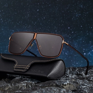 Vintage metal square frame sunglasses with UV protection and a premium leather case