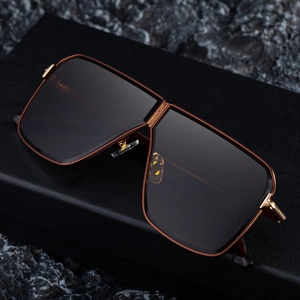 Men's fashion square pilot sunglasses with rose gold metal frames and black lenses