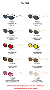 Collection of oval vintage sunglasses SQ-89261 in ten different frame and lens colors